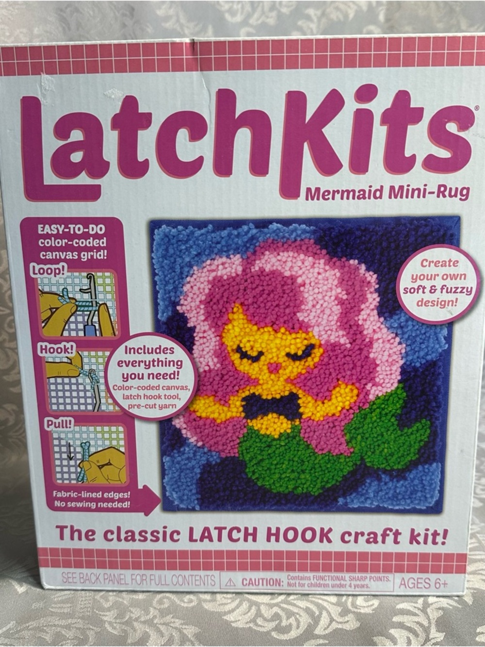 New LatchKits Mermaid mini-rug latch hook craft kit for kids